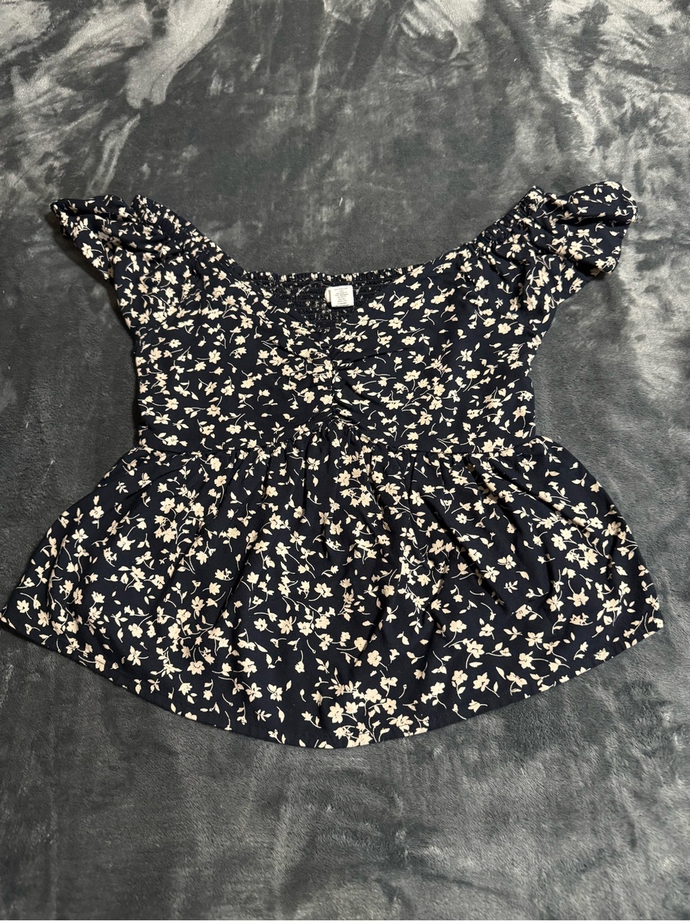 Japna Peasant Blouse Medium Black Floral Smocked Boho Babydoll Rayon Cottagecore